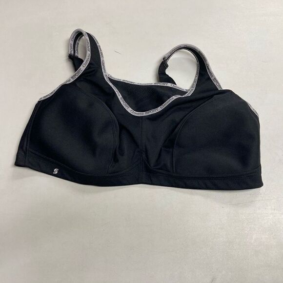 GLAMORISE SPORT BRA Size 46C Black With Gray Logo Trim‎ - Picture 7 of 8